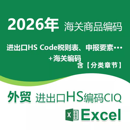 2026年1月4日更新中国内海关商品编码hs编码查询CIQ代码HS Code