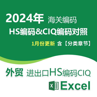 2024年1月更新中国海关进出口商品编码HS  CIQ代码表 Excel电子版