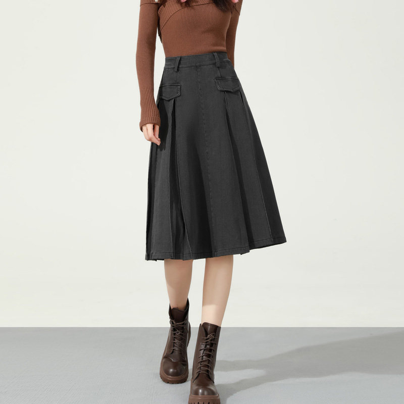 针织牛仔半身裙女2025秋冬款薄绒