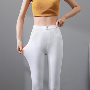 高弹轻薄针织牛仔裤女紧身夏超薄八分弹力白色外穿打底瑜伽小脚裤