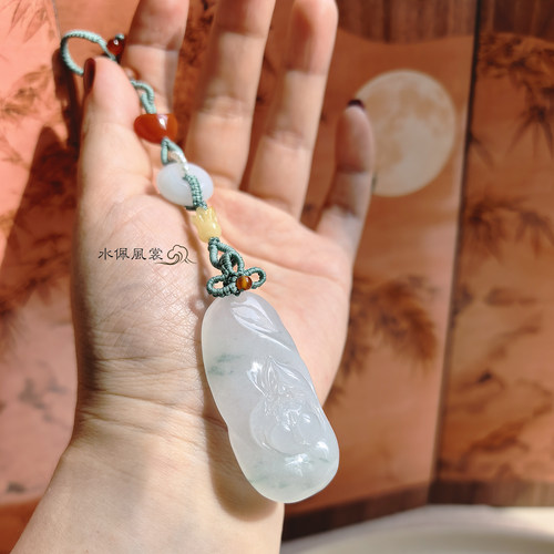 水佩风裳原创设计天然A货翡翠莲花牌压襟挂件新中式古风有证孤品