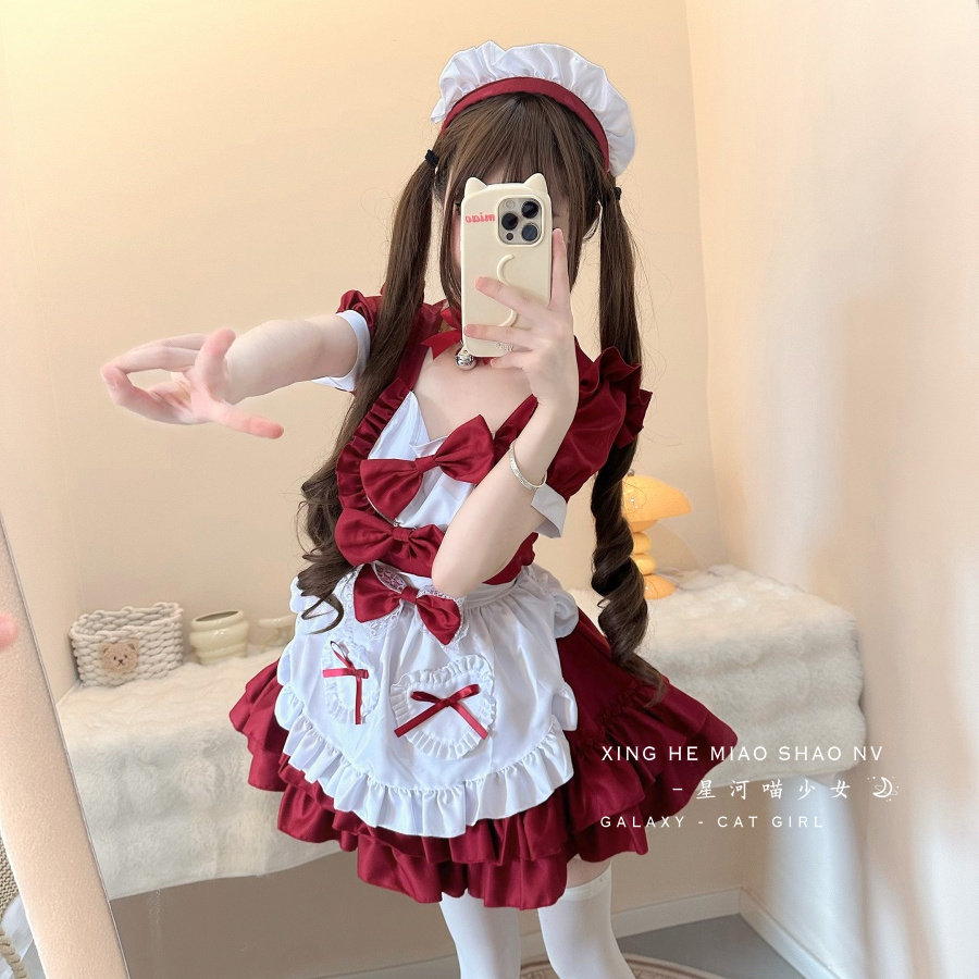 星河喵少女 奶油甜心日系萝莉圣诞Lolita女仆装cos蝴蝶结连衣裙