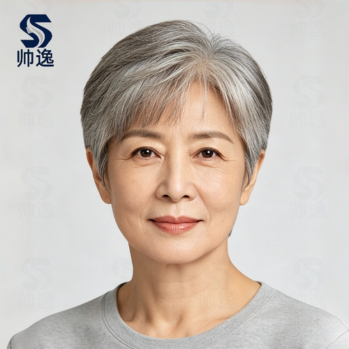 帅逸全真发蓬松短发灰白发套白色