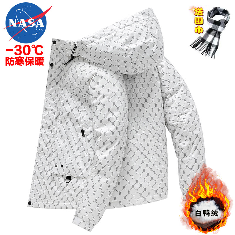 nasa联名宇航员外套男冬季连帽户外滑雪服加厚保暖字母情侣羽绒服