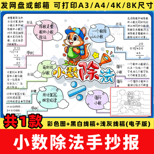 小学生五年级上册三单元小数除法思维导图手抄报模板数学小报线稿