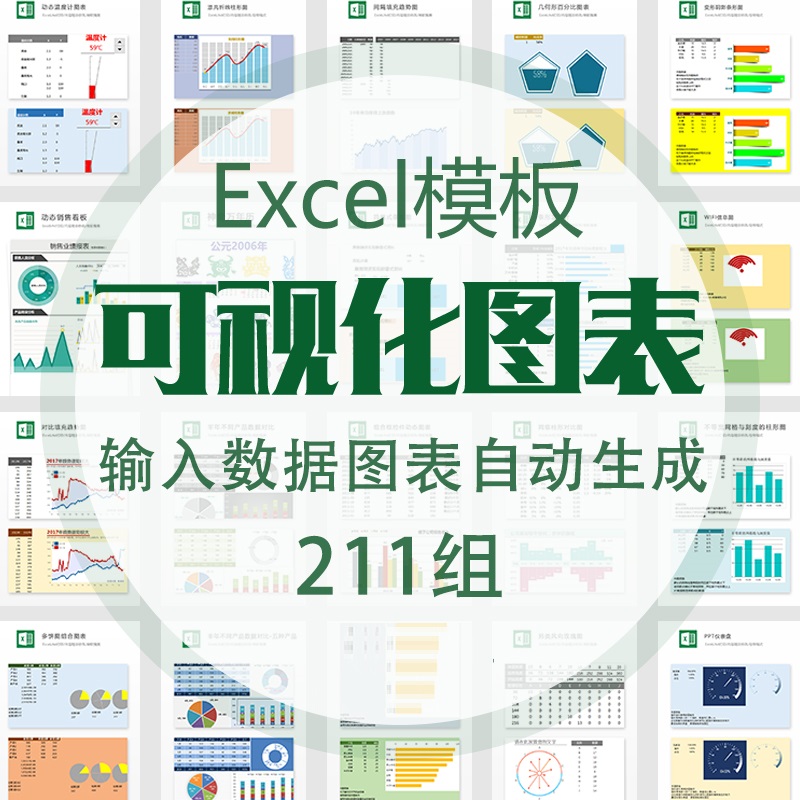 可视化图表Excel模板素材办公表格输入多彩数据自动生成财务报表