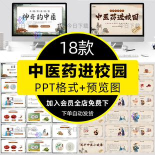 中医药进校PPT模板班会园神奇的中医常用急救术中药基础知识传承