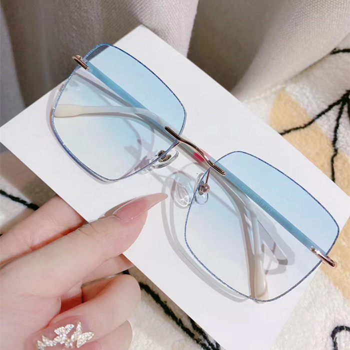 小红书无框切边镶钻防蓝光近视眼镜框大脸显瘦变色平光眼镜架新品