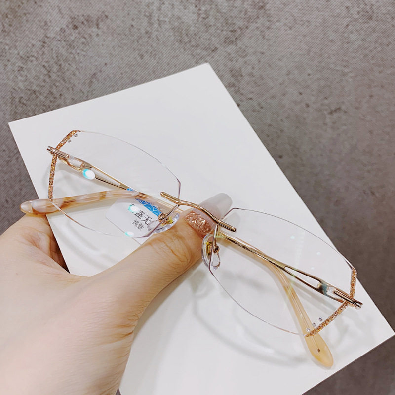 钻石切边女纯钛高度数防小框眼镜