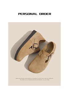 PERSONAL ORDER内增高厚底勃肯鞋女秋款复古一脚蹬外穿勃肯单鞋