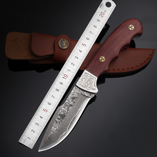 进口大马士革钢锻造精品小直刀高硬度小刀防身求生收藏刀具军刀