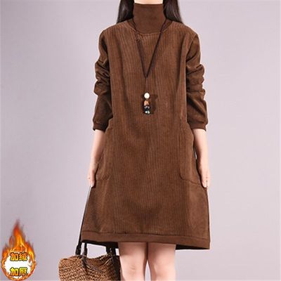 加绒加厚灯芯绒连衣裙胖mm300斤