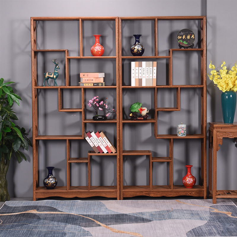 鸡翅木博古架实木中式红木置物架