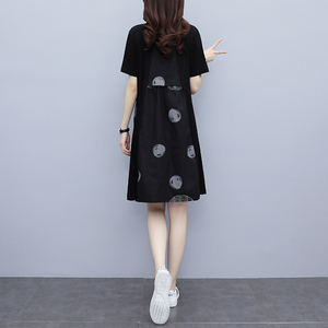 RM18620#大码休闲圆领连衣裙女2023夏装新款胖MM宽松遮肚中长款a字卫衣裙