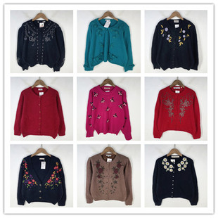 复古着vintage外贸精选民族风森女系绣花钉珠安哥拉兔绒毛衣X5001