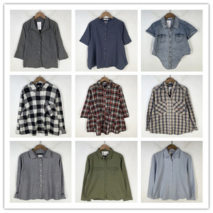 复古着vintage外贸精选英伦风森女系格子条纹纯色棉麻布衬衫 V1362