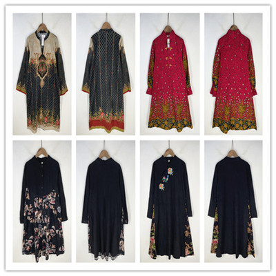 复古着vintage外贸精品民族风森女系宫廷印碎花卉棉布连衣裙L2964