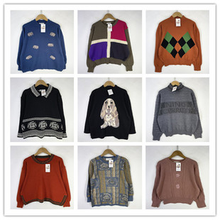 复古着vintage日韩精选校园风甜美系卡通菱格印花套头纯毛衣D5462