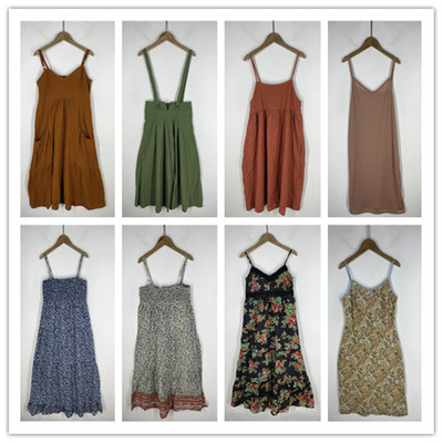 复古着vintage日韩尖货学院风森女系纯色印碎花卉棉布连衣裙P6262