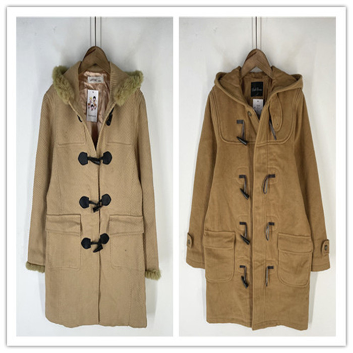 复古着vintage日韩尖货学院风森女系纯色牛角扣毛呢大衣外套C1262