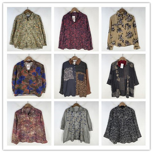 复古着vintage日韩尖货学院风甜美系印花卉巴洛克棉麻布衬衫 V2004