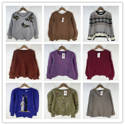 复古着vintage外贸尖货民族风森女系印绣花卉安哥拉兔绒毛衣X5162