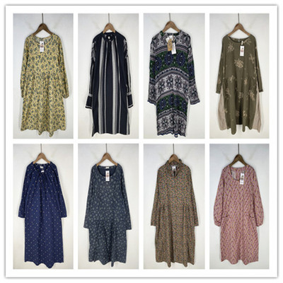 复古着vintage日韩精品民族风森女系印碎花卉长袖棉布连衣裙L2901