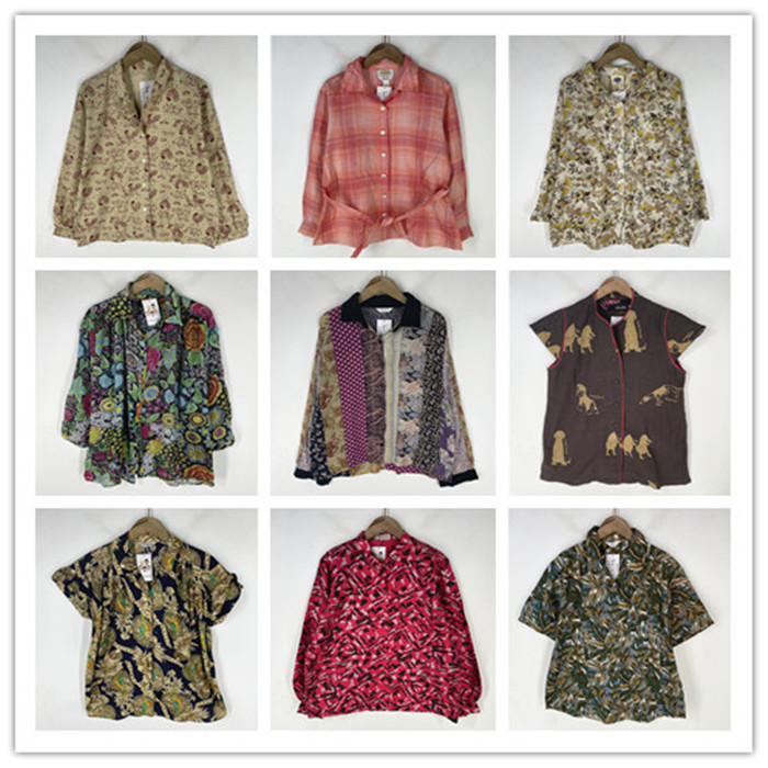 复古着vintage日韩原单民族风森女系渲染宫廷印花棉麻布衬衫V1061