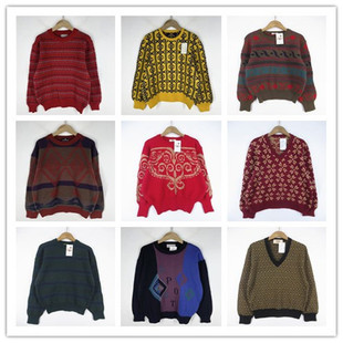 复古着vintage日韩尖货英伦风森女系字母撞色印花套头纯毛衣D2561