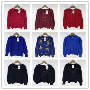 复古着vintage外贸精品学院风甜美系绣花钉珠安哥拉兔绒毛衣X2401