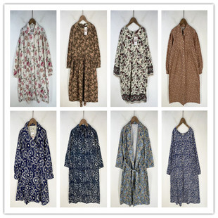 复古着vintage日韩尖货民族风森女系拼接印碎花卉棉布连衣裙L2902