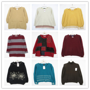 复古着vintage日韩精选校园风森女系条纹印花拼接套头纯毛衣M5502