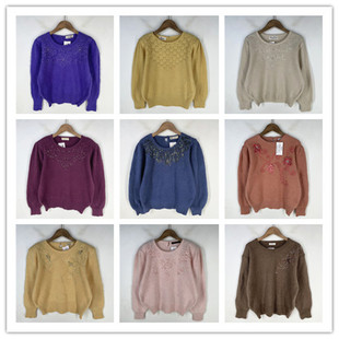 复古着vintage外贸尖货民族风森女系钉珠绣花安哥拉兔绒毛衣X3103