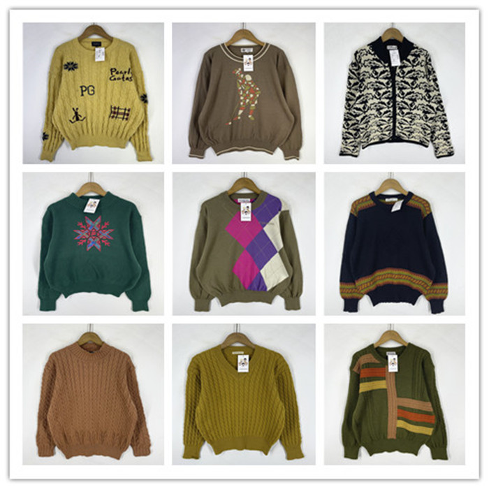 复古着vintage日韩精品英伦风甜美系纯色字母印花套头纯毛衣D4161