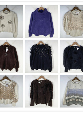 复古着vintage日韩精品学院风甜美系绣花装饰安哥拉兔绒毛衣X4903