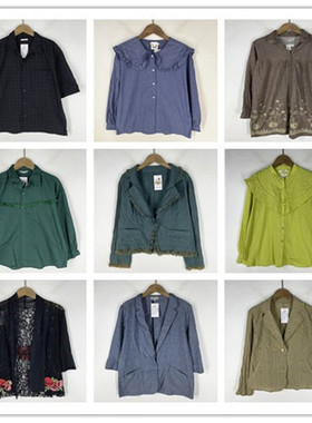 复古着vintage日韩尖货学院风甜美系纯色印绣花卉棉麻布衬衫V0961