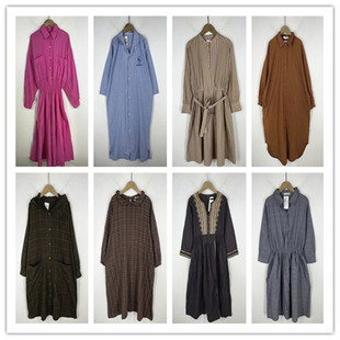 复古着vintage日韩尖货学院风甜美系纯色格子条纹棉布连衣裙L2261