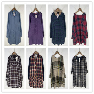 复古着vintage日韩尖货英伦风森女系纯色格子棉布长袖连衣裙L1601