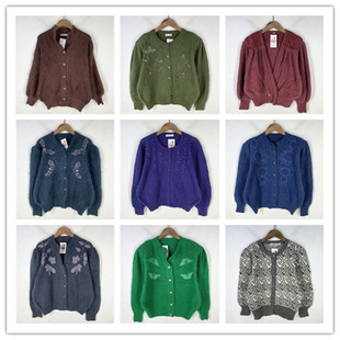 复古着vintage外贸精选田园风甜美系钉珠绣花安哥拉兔绒毛衣X4001