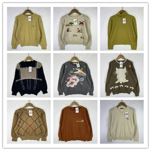 复古着vintage外贸精选校园风甜美系卡通字母绣花套头纯毛衣D4261