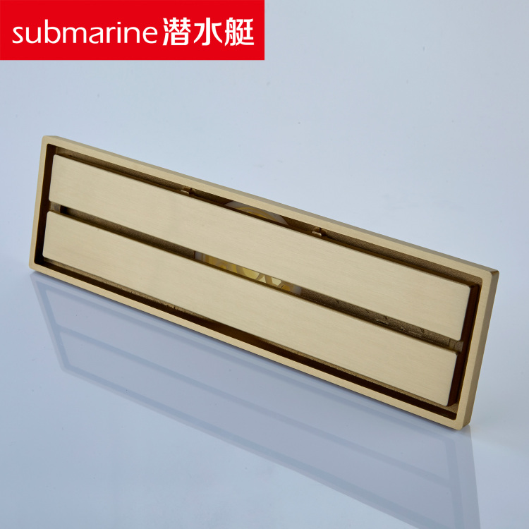 潜水艇JLTKC50-30A金色长条地漏金条地漏 铜原色烤漆防臭地漏