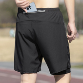 可放手机带内衬马拉松专用速干四分跑步短裤 运动五分后腰口袋 男款