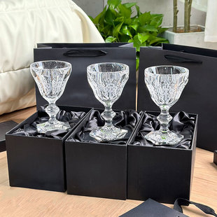 奢华加码 十字架宝剑雕刻 水晶玻璃 重磅矮脚红酒杯甜品杯 礼盒装