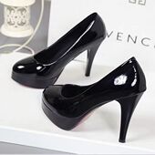 漫展万用COS百搭漆皮性感单鞋 高跟鞋 女10cm圆头防水台细跟大码