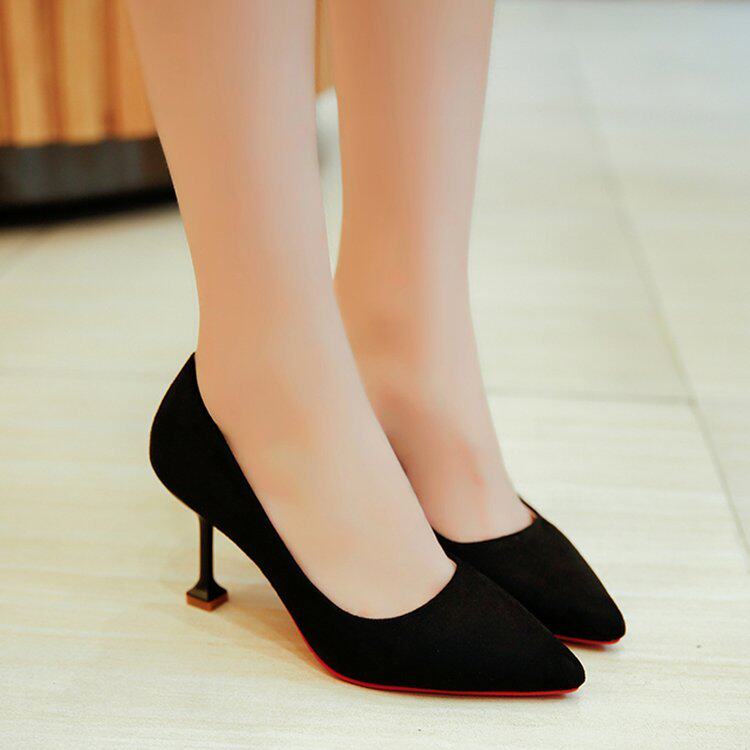 高跟鞋女职业黑色猫跟细跟3-5cm大码学生礼仪正装绒面空姐单鞋ol