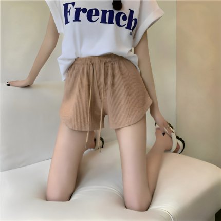 短裤女华夫格高腰学生运动韩版宽松显瘦居家休闲阔腿裤运动裤热裤