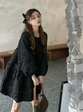 特大码300斤春秋季长袖连衣裙女日系学院风宽松显瘦学生闺蜜装200