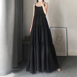 大码吊带裙胖mm300斤长款女夏暗黑山本风内搭孕妇连衣裙超长脚踝