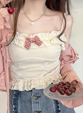 特大码300斤夏季日系软妹可爱蝴蝶结吊带打底修身显瘦百搭背心女