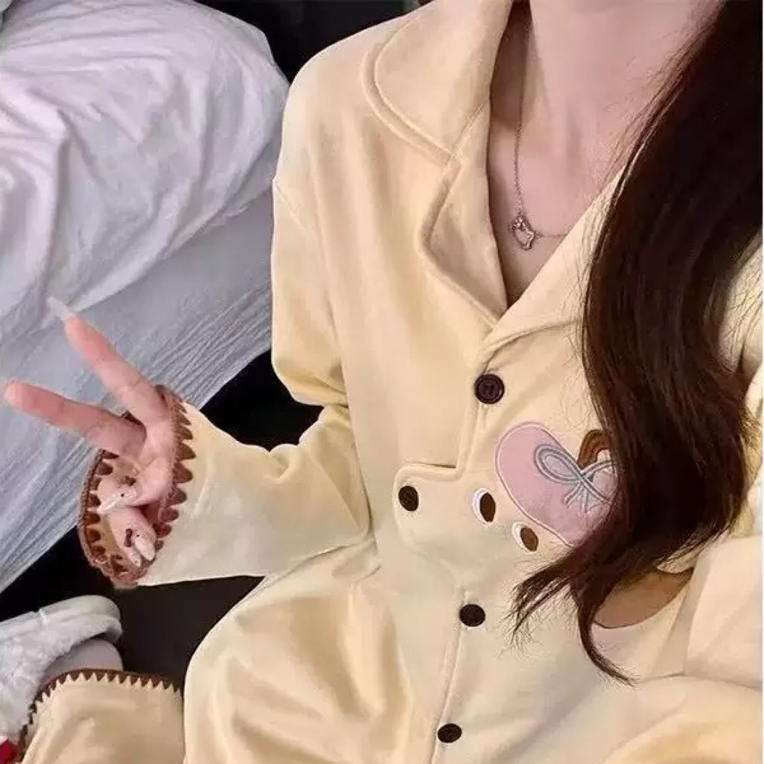 特大码300斤可爱小狗睡衣女春秋冬季长袖长裤德绒保暖家居服套装